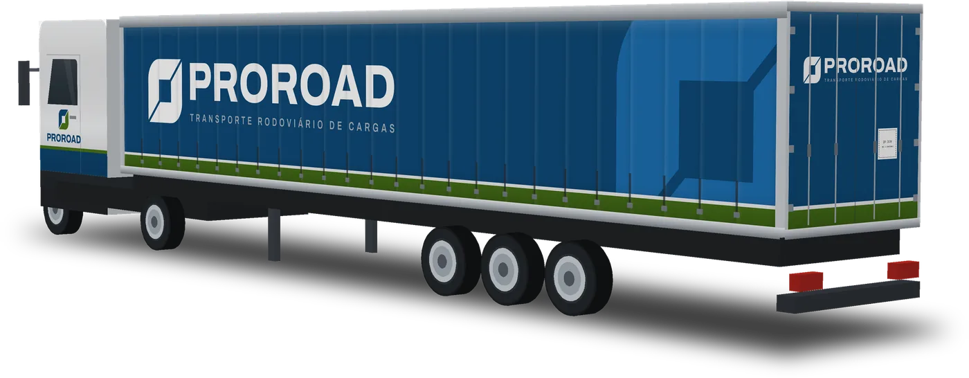 Ilustração da traseira da carreta sider azul com a identidade ProRoad